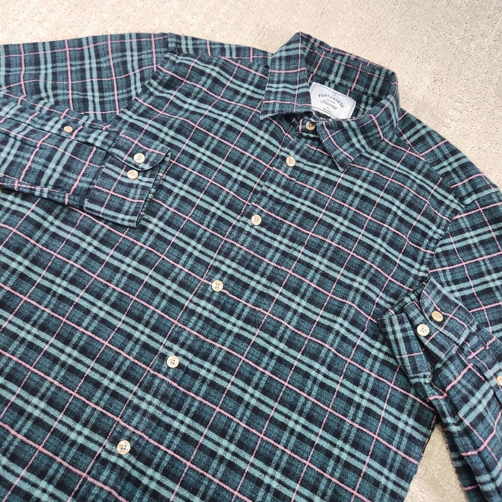 Portuguese Flannel Shirt Men Medium‎ Old Style Wisdom Button Up Plaid Cotton